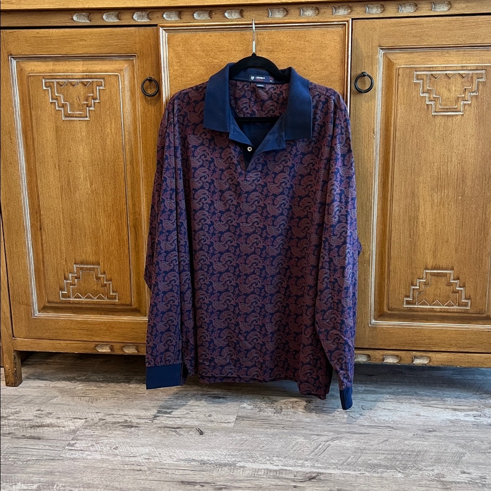 Daniel Cremieux Polo Shirt Men's Size XXL NAVY Long Sleeve Paisley Cotton Casual